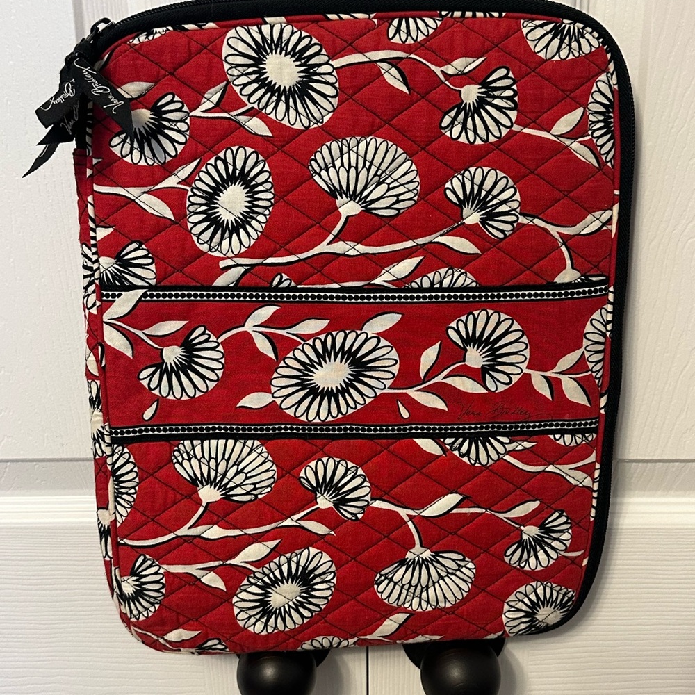 Vera Bradley Red Quilted Floral Carry-On Sleeve with Black Trim